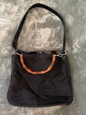 Authentic Vintage Gucci Black Shoulder Bag with Bamboo Handle
